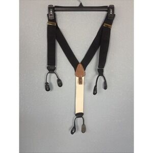 Trafalgar Suspenders Black Tan Leather Button Braces Gold Buckle Ivory